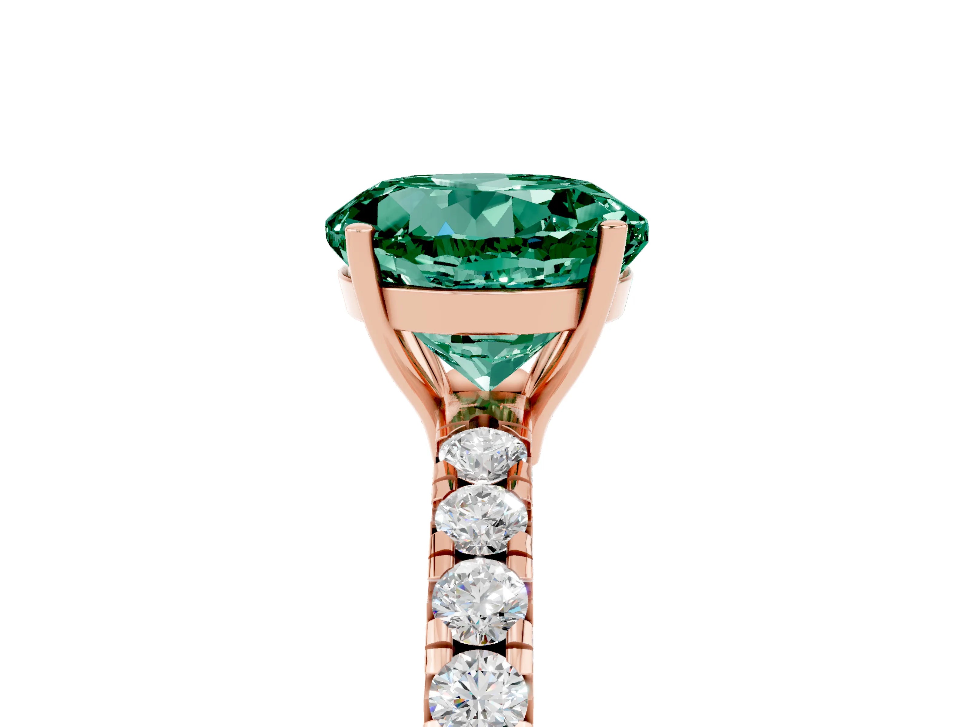 Rose gold Round Cut Green Sapphire Pavé Solitaire Engagement Ring with Four-Prong Setting_17