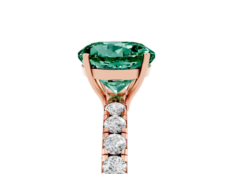 Rose gold Round Cut Green Sapphire Pavé Solitaire Engagement Ring with Four-Prong Setting_17