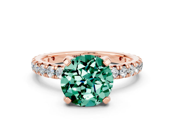 Rose gold Round Cut Green Sapphire Pavé Solitaire Ring with Round Band and Prong Setting