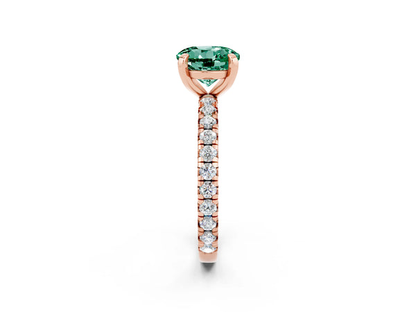 Rose gold Round Cut Green Sapphire Pavé Solitaire Ring with Round Band and Prong Setting