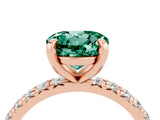 Rose gold Round Cut Green Sapphire Pavé Solitaire Ring with Round Band and Prong Setting_28