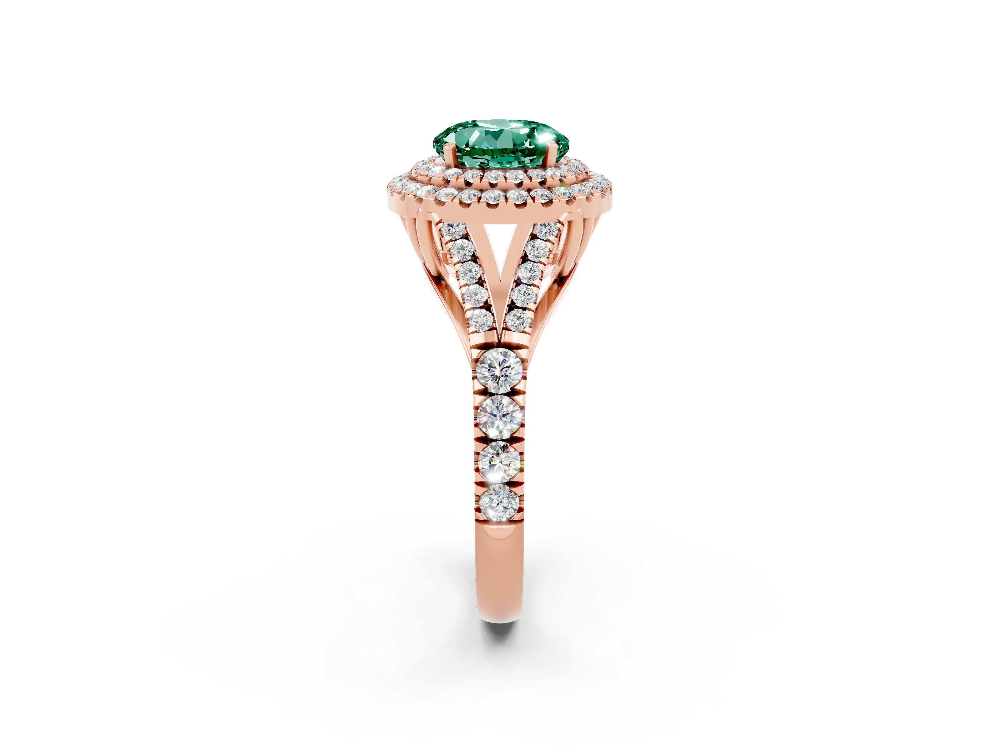 Rose gold Round Cut Green Sapphire Pavé Split Shank Double Halo Engagement Ring_2