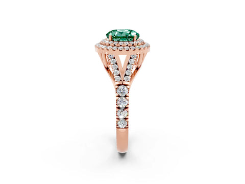 Rose gold Round Cut Green Sapphire Pavé Split Shank Double Halo Engagement Ring_2