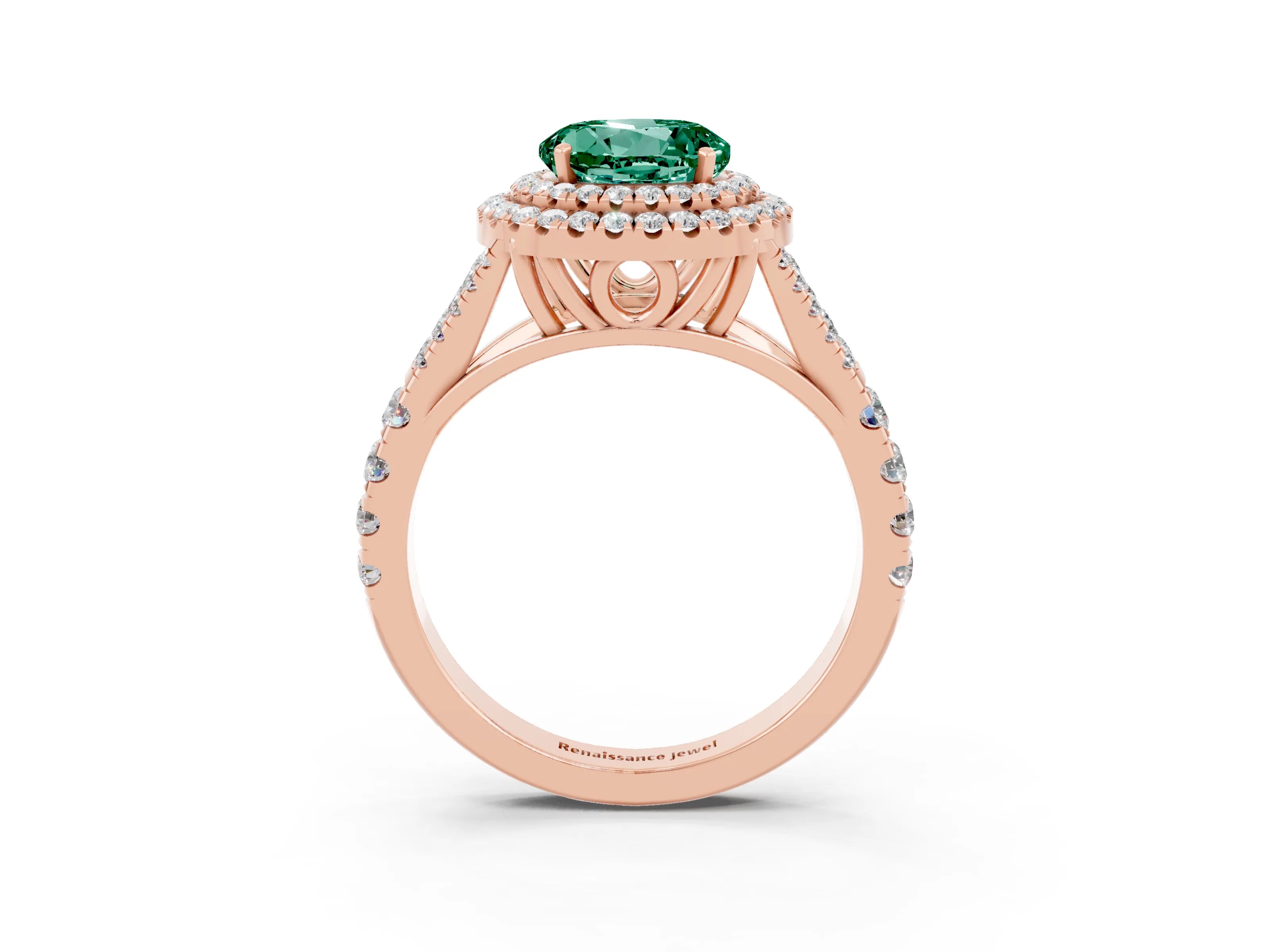 Rose gold Round Cut Green Sapphire Pavé Split Shank Double Halo Engagement Ring_3
