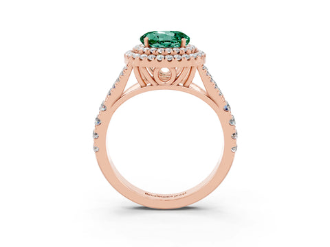 Rose gold Round Cut Green Sapphire Pavé Split Shank Double Halo Engagement Ring_3