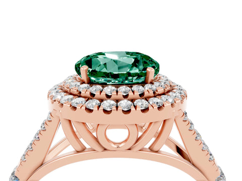 Rose gold Round Cut Green Sapphire Pavé Split Shank Double Halo Engagement Ring_4