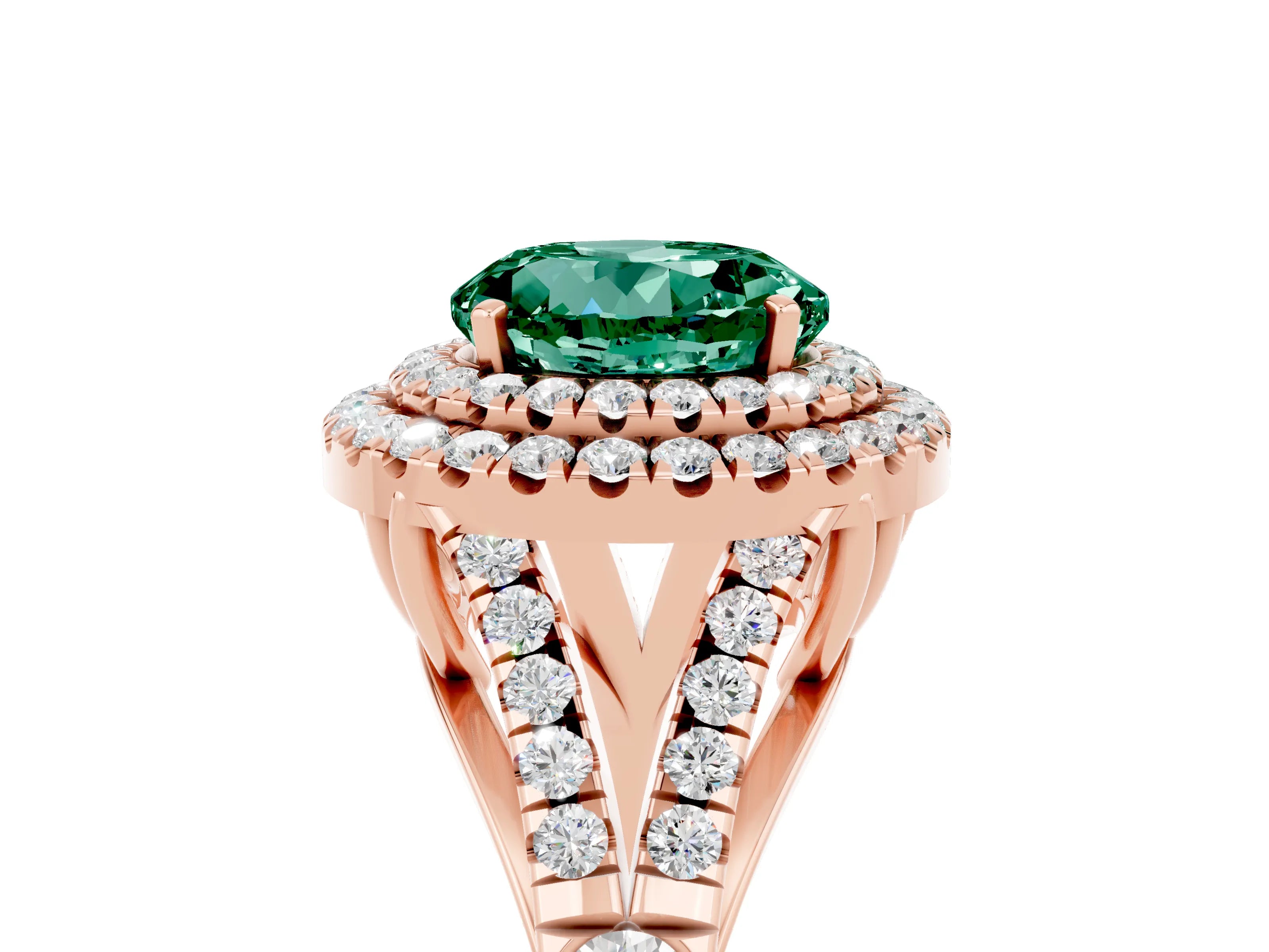 Rose gold Round Cut Green Sapphire Pavé Split Shank Double Halo Engagement Ring_5