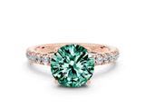 Rose gold Round Cut Green Sapphire Pave Band Solitaire Ring with Four-Prong Setting_24