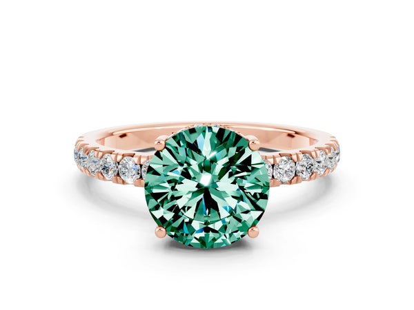 Rose gold Round Cut Green Sapphire Pave Band Solitaire Ring with Round  and Prong Setting