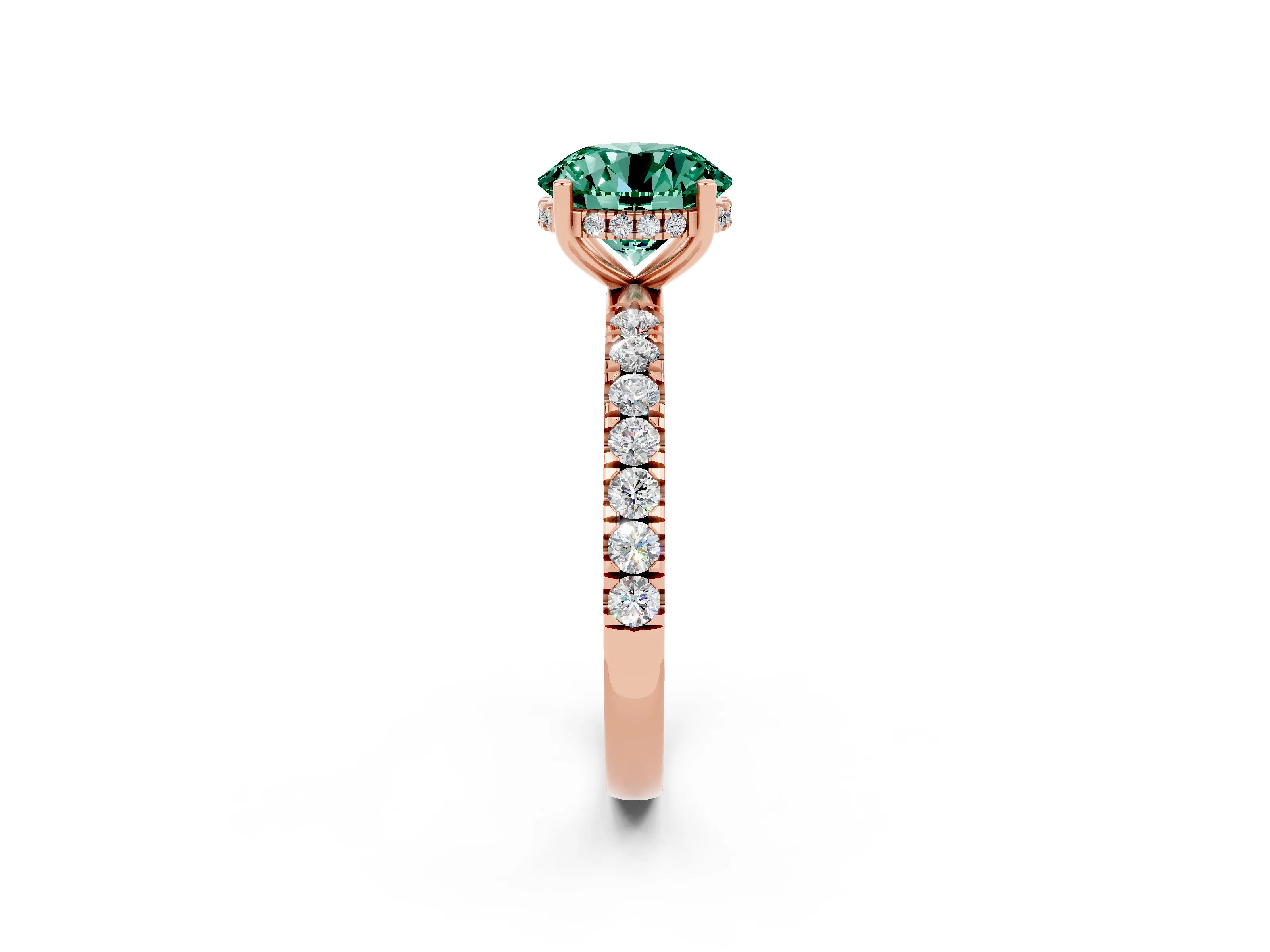 Rose gold Round Cut Green Sapphire Pave Band Solitaire Ring with Four-Prong Setting_26