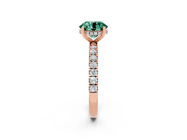 Rose gold Round Cut Green Sapphire Pave Band Solitaire Ring with Round  and Prong Setting