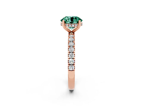Rose gold Round Cut Green Sapphire Pave Band Solitaire Ring with Four-Prong Setting_26