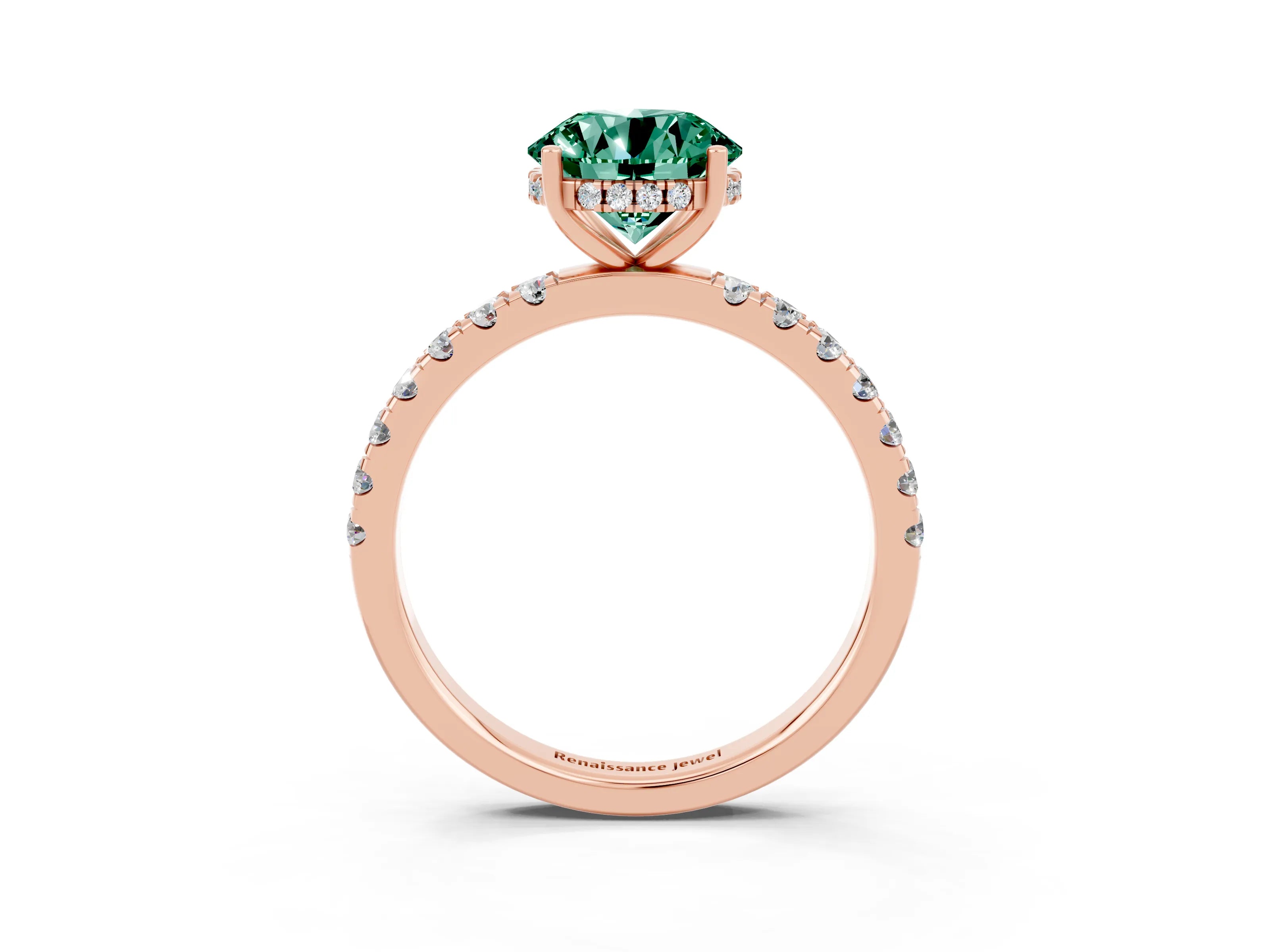 Rose gold Round Cut Green Sapphire Pave Band Solitaire Ring with Four-Prong Setting_27