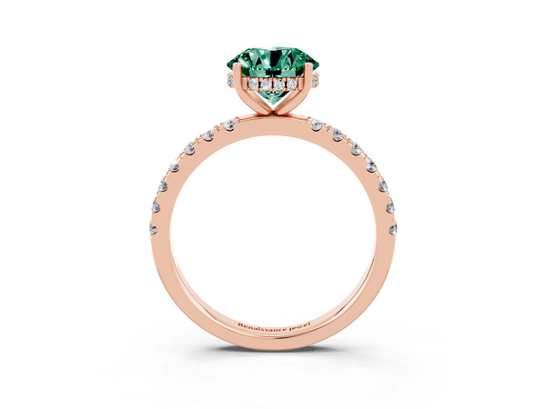 Rose gold Round Cut Green Sapphire Pave Band Solitaire Ring with Round  and Prong Setting