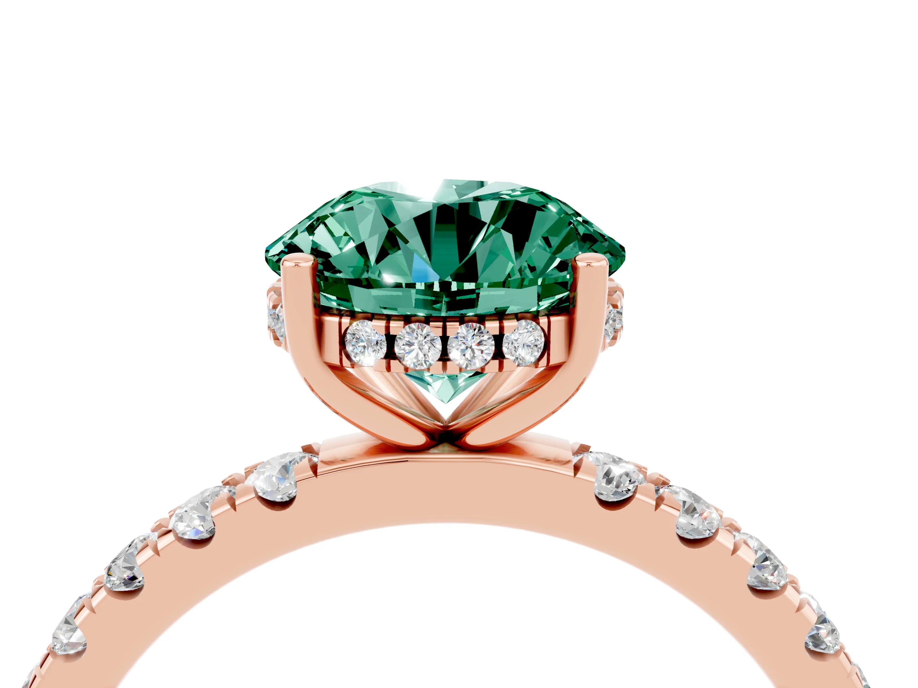 Rose gold Round Cut Green Sapphire Pave Band Solitaire Ring with Four-Prong Setting_28