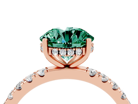 Rose gold Round Cut Green Sapphire Pave Band Solitaire Ring with Four-Prong Setting_28