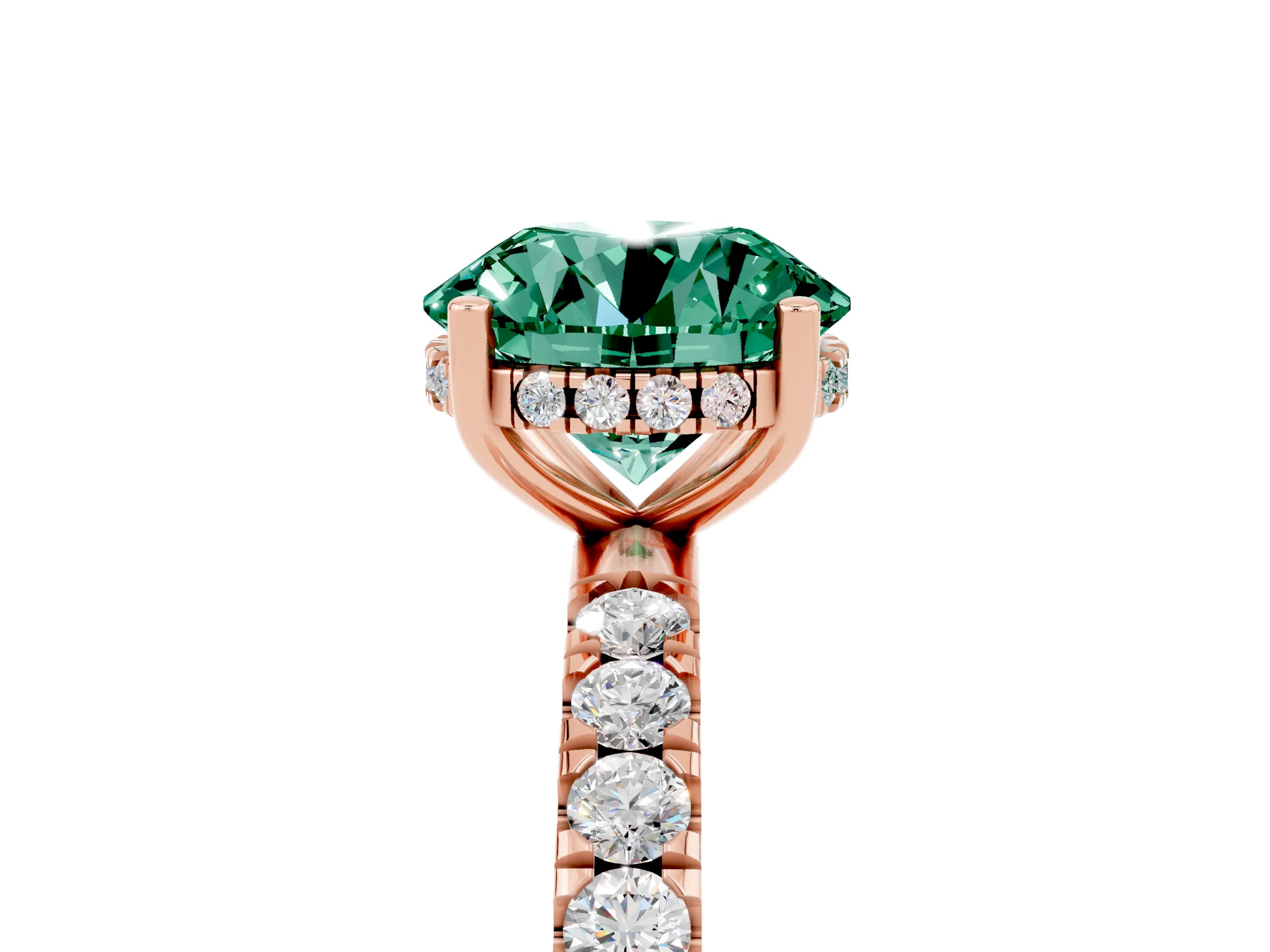 Rose gold Round Cut Green Sapphire Pave Band Solitaire Ring with Four-Prong Setting_29