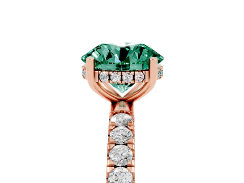 Rose gold Round Cut Green Sapphire Pave Band Solitaire Ring with Four-Prong Setting_29