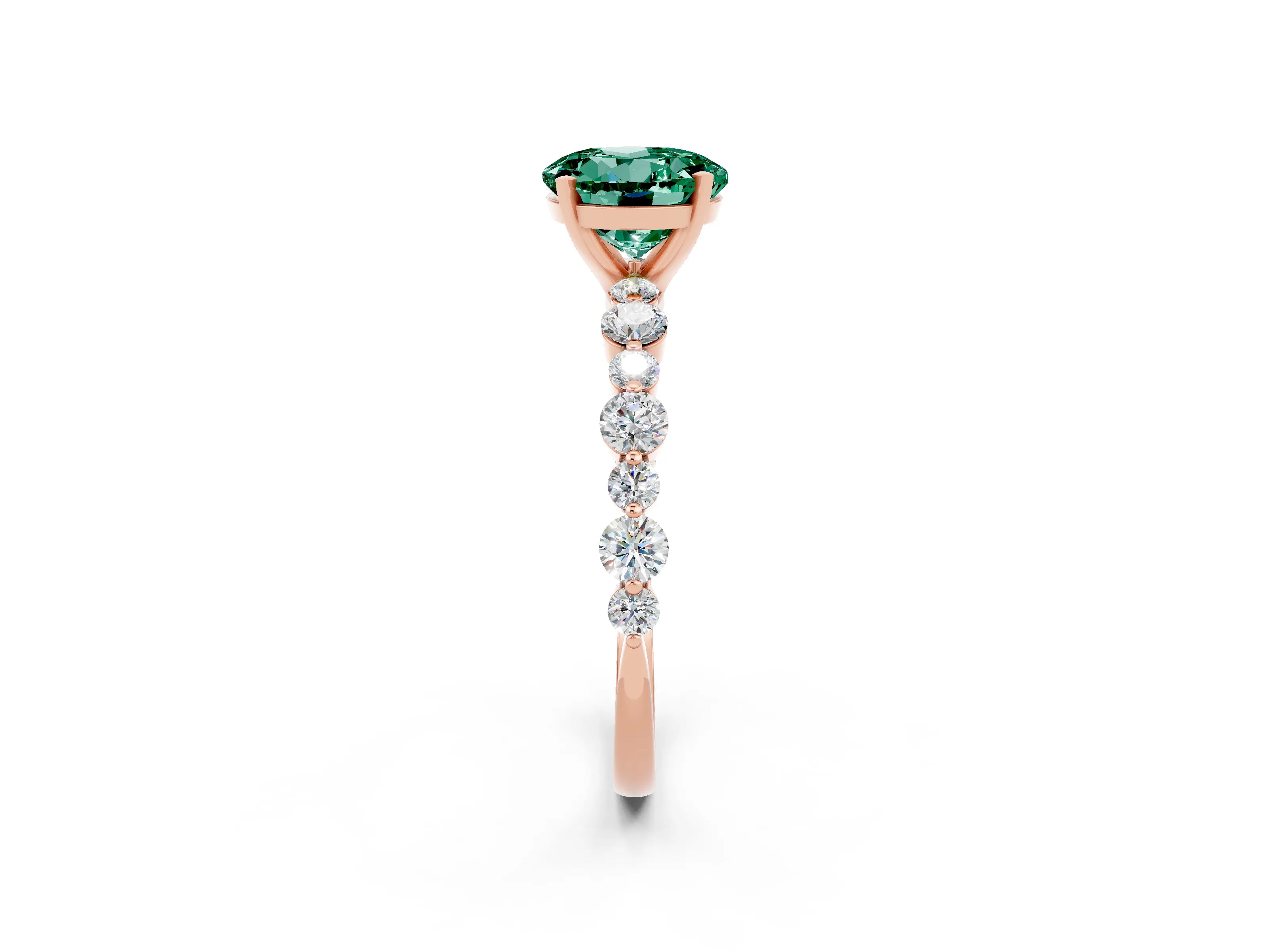 Rose gold Round Cut Green Sapphire Prong Set Engagement Ring with Pavé Band_2