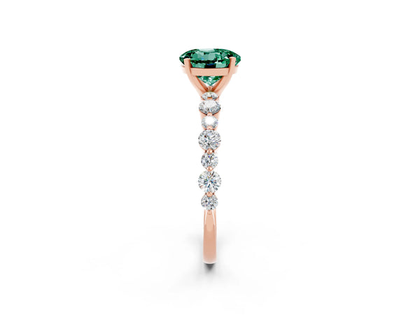 Rose gold Round Cut Green Sapphire Prong Set Engagement Ring with Pavé Band