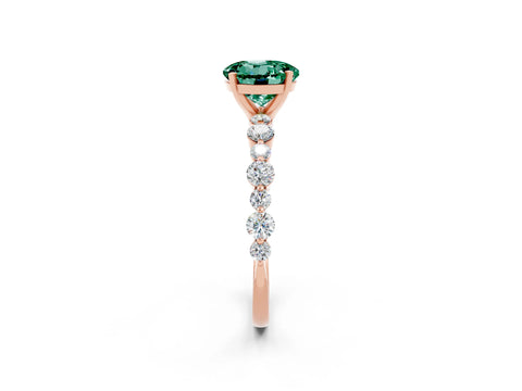 Rose gold Round Cut Green Sapphire Prong Set Engagement Ring with Pavé Band_2