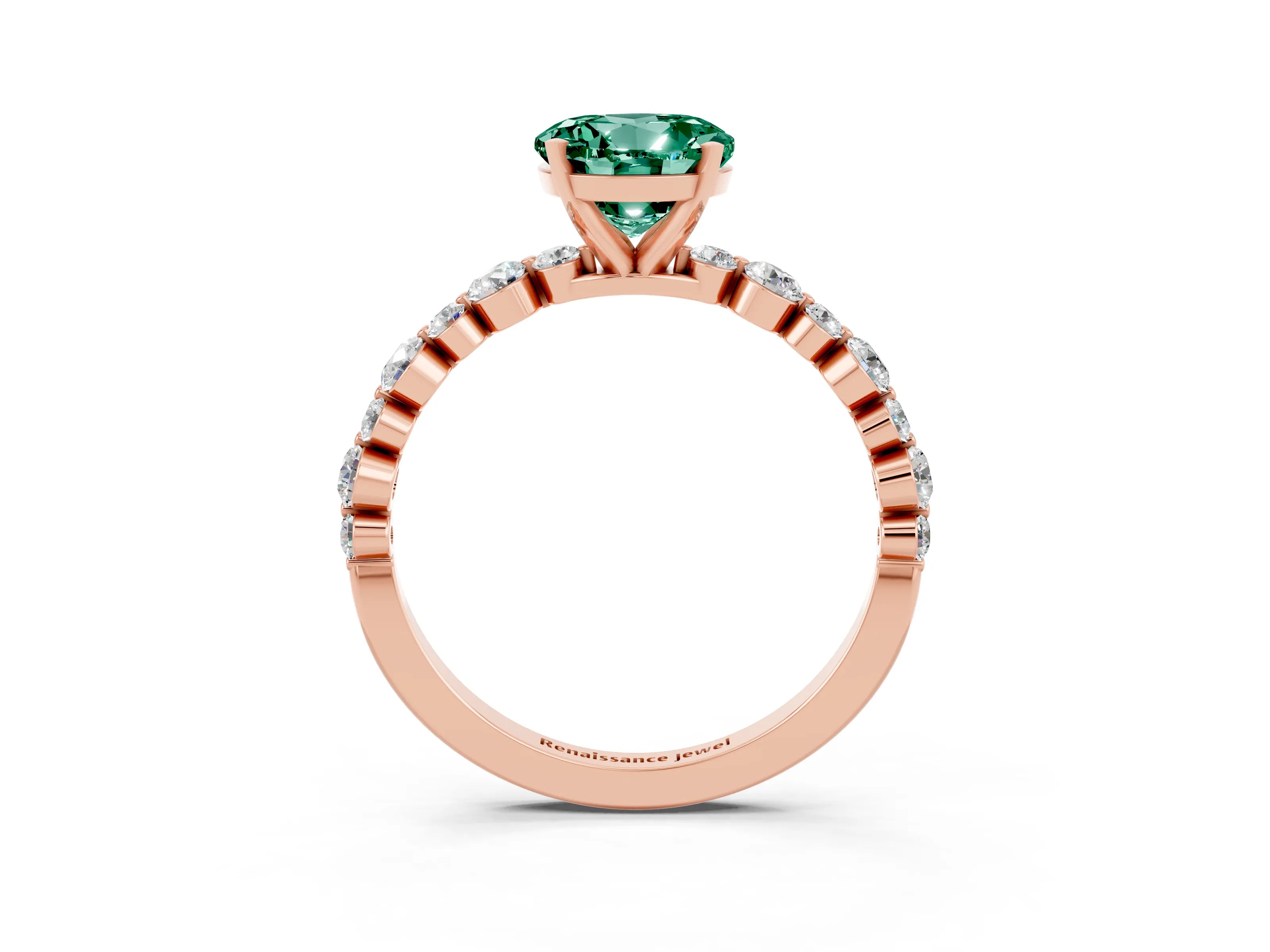 Rose gold Round Cut Green Sapphire Prong Set Engagement Ring with Pavé Band_3