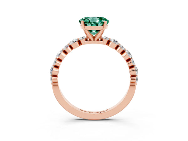 Rose gold Round Cut Green Sapphire Prong Set Engagement Ring with Pavé Band