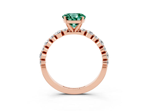 Rose gold Round Cut Green Sapphire Prong Set Engagement Ring with Pavé Band_3