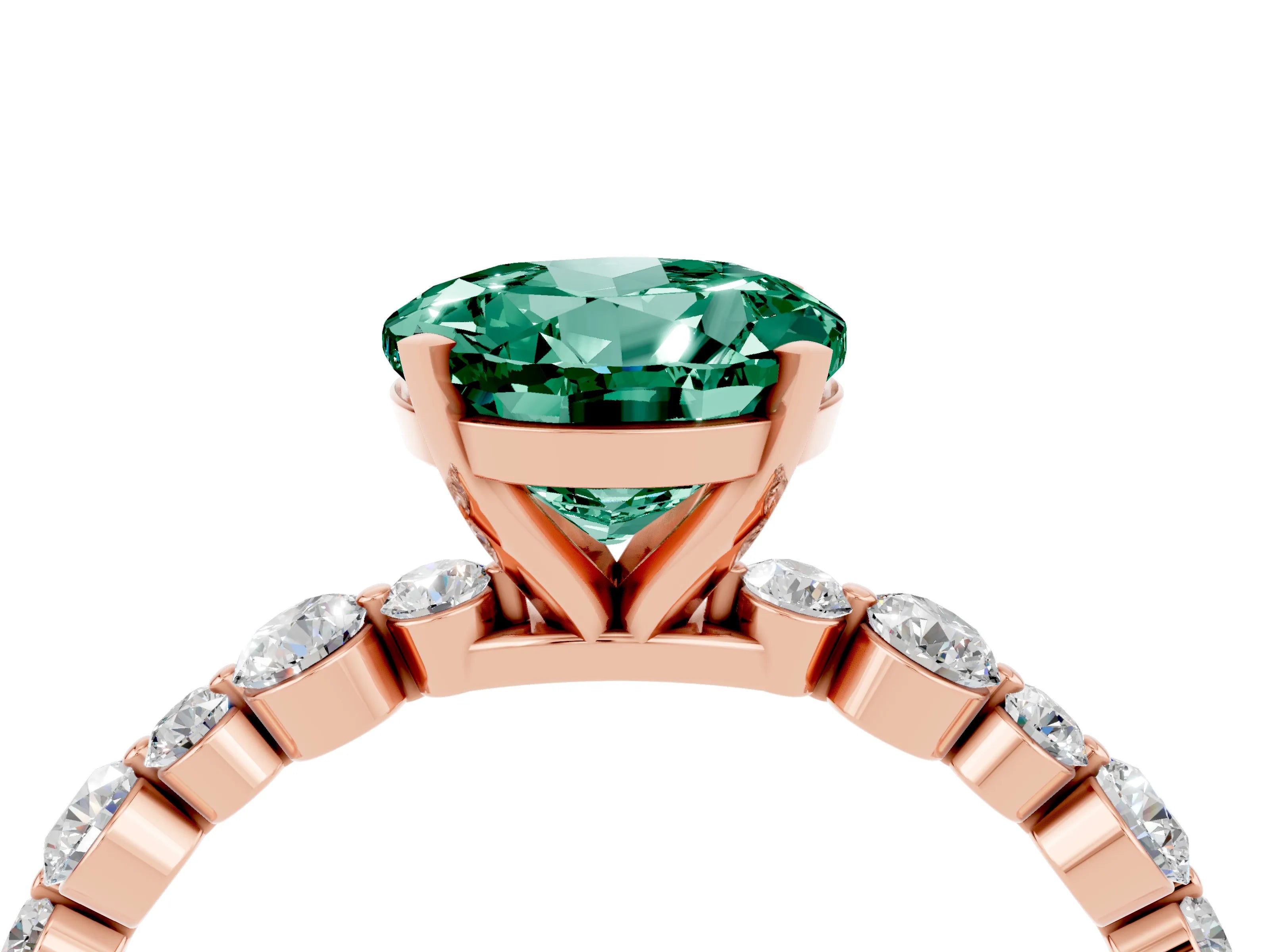 Rose gold Round Cut Green Sapphire Prong Set Engagement Ring with Pavé Band_4