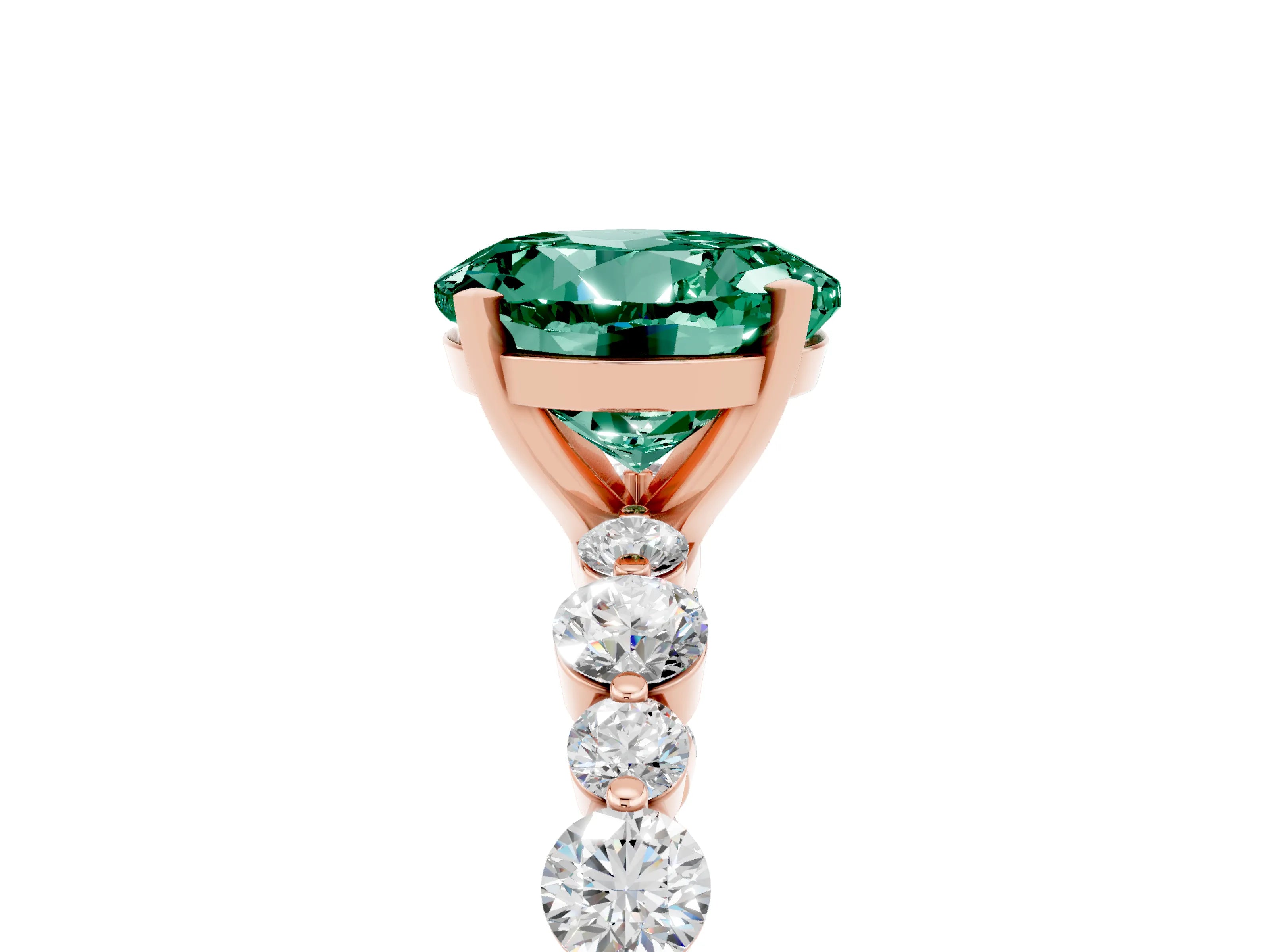 Rose gold Round Cut Green Sapphire Prong Set Engagement Ring with Pavé Band_5
