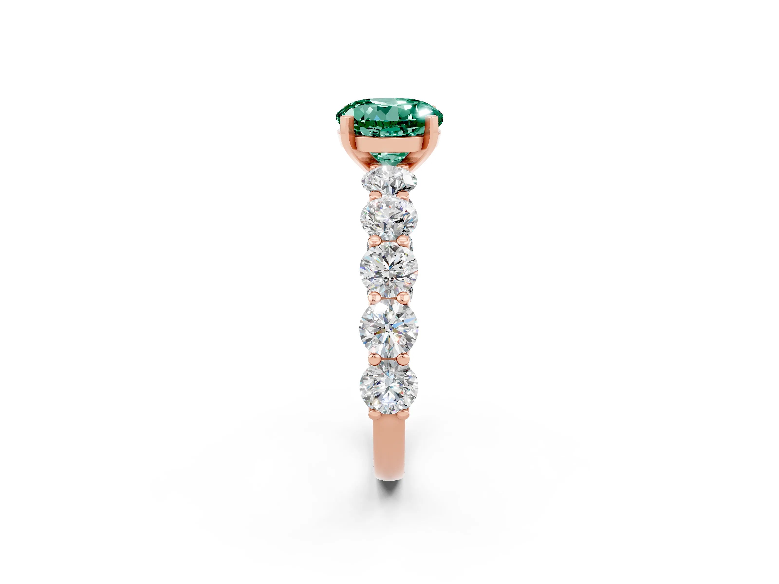 Rose gold Round Cut Green Sapphire Prong Setting with Side Stones on a Pave Band_2