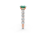Rose gold Round Cut Green Sapphire Prong Setting with Side Stones on a Pave Band_2