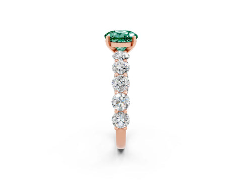 Rose gold Round Cut Green Sapphire Prong Setting with Side Stones on a Pave Band_2
