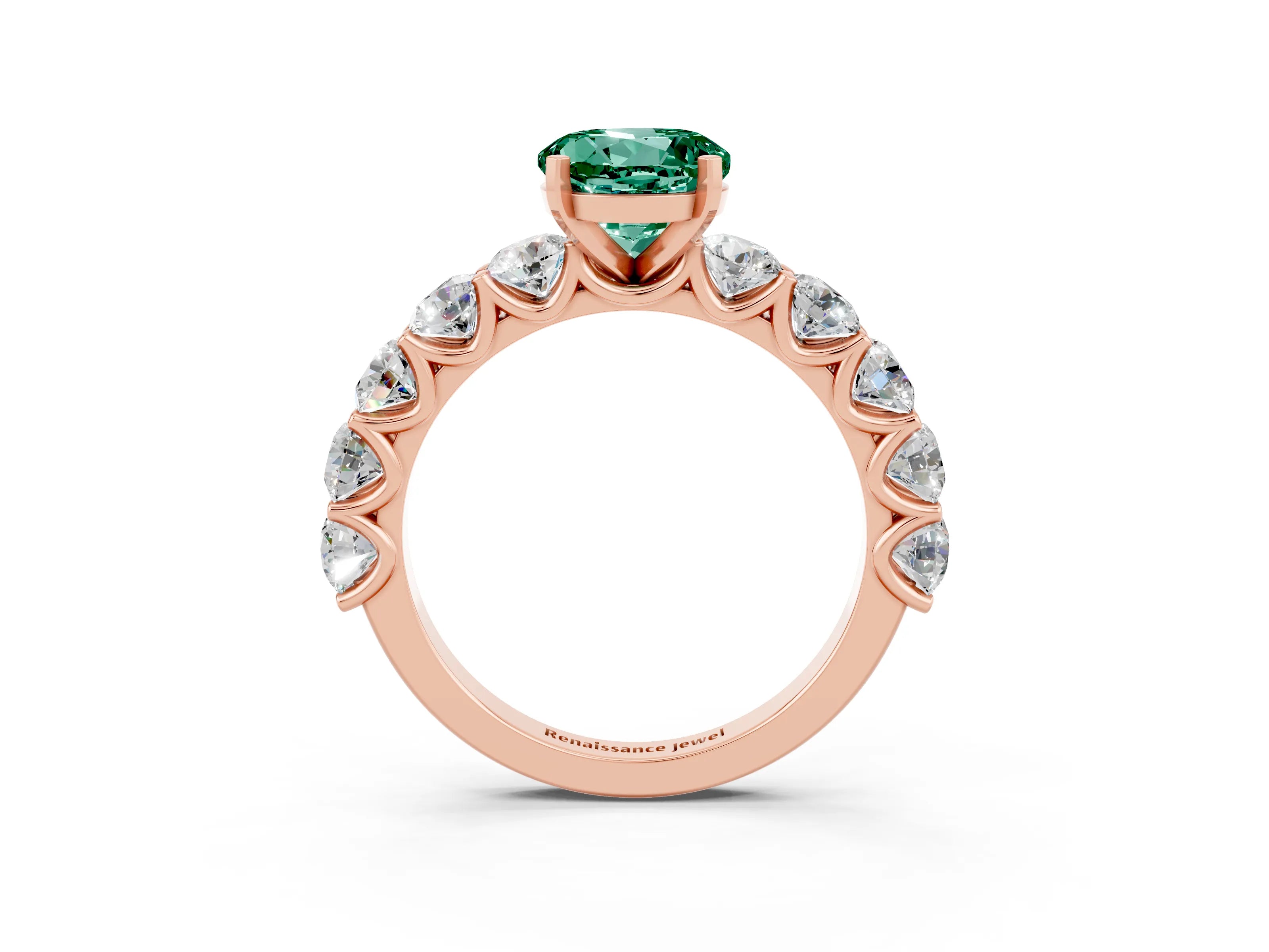 Rose gold Round Cut Green Sapphire Prong Setting with Side Stones on a Pave Band_3