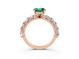 Rose gold Round Cut Green Sapphire Prong Setting with Side Stones on a Pave Band_3