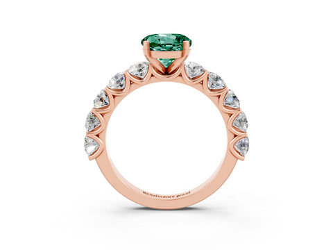 Rose gold Round Cut Green Sapphire Prong Setting with Side Stones on a Pave Band_3
