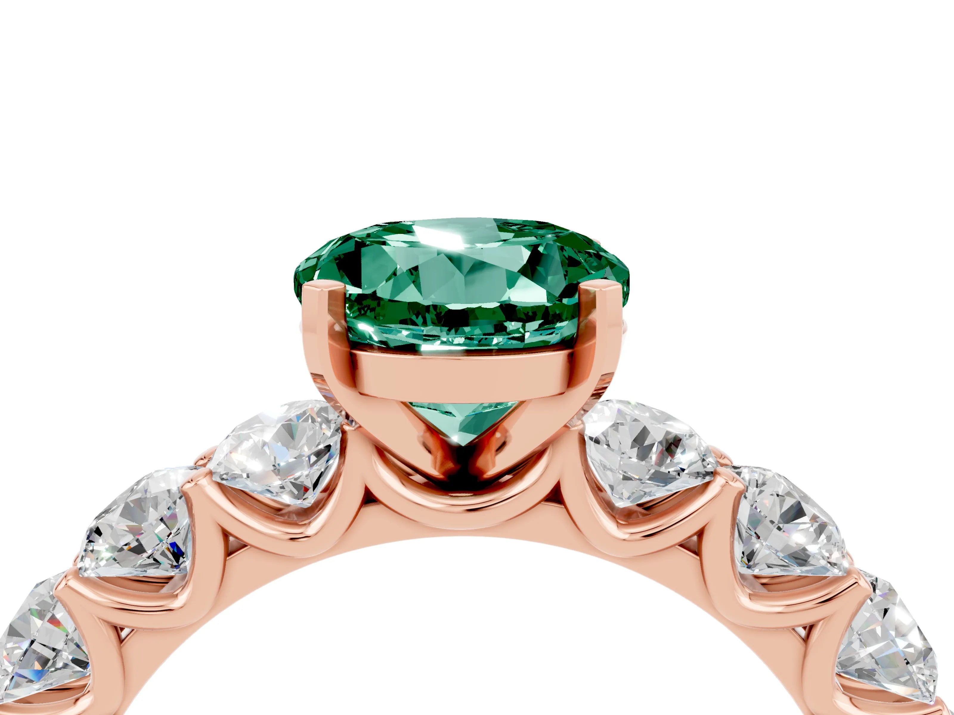 Rose gold Round Cut Green Sapphire Prong Setting with Side Stones on a Pave Band_4