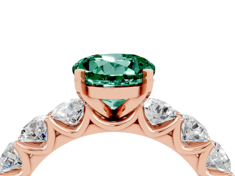 Rose gold Round Cut Green Sapphire Prong Setting with Side Stones on a Pave Band_4