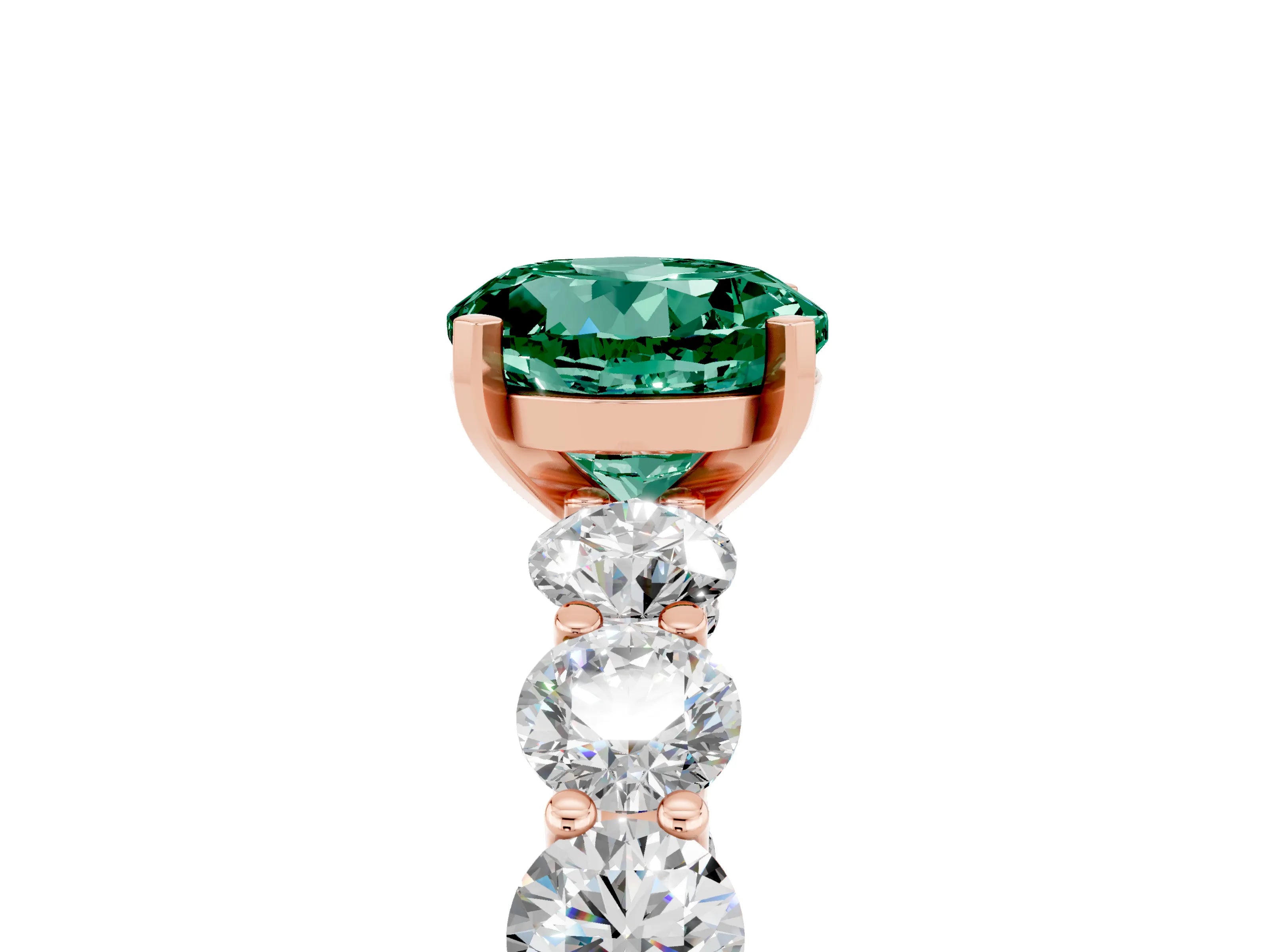 Rose gold Round Cut Green Sapphire Prong Setting with Side Stones on a Pave Band_5
