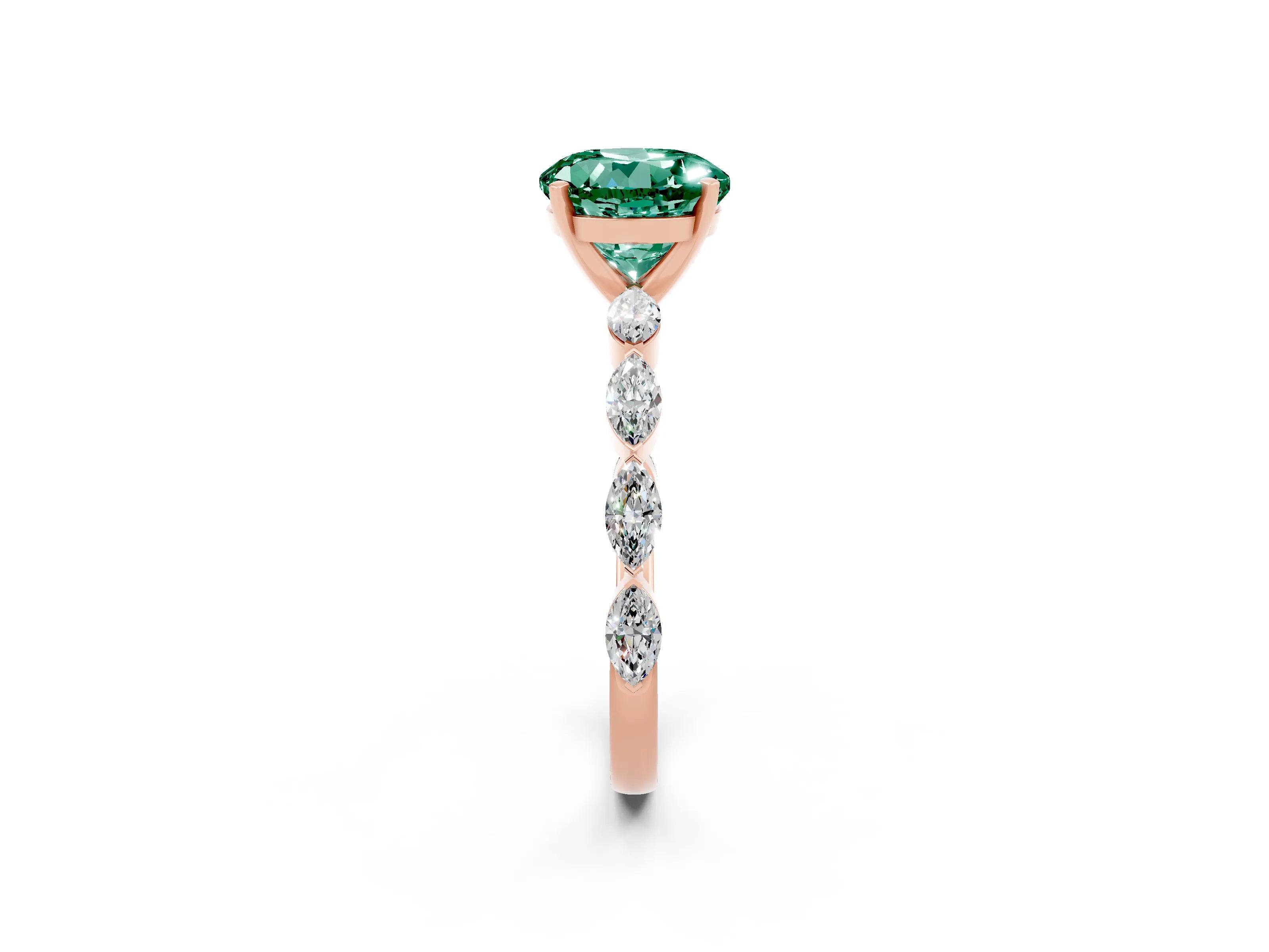 Rose gold Round Cut Green Sapphire Ring with Marquise Side Stones and Prong Setting_2