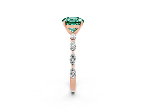 Rose gold Round Cut Green Sapphire Ring with Marquise Side Stones and Prong Setting_2