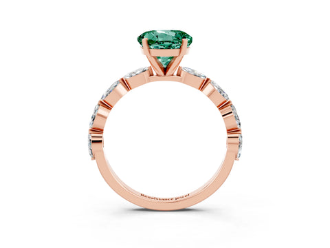 Rose gold Round Cut Green Sapphire Ring with Marquise Side Stones and Prong Setting_3