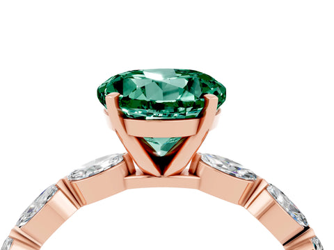 Rose gold Round Cut Green Sapphire Ring with Marquise Side Stones and Prong Setting_4