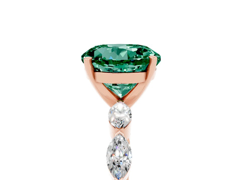 Rose gold Round Cut Green Sapphire Ring with Marquise Side Stones and Prong Setting_5