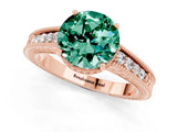 Rose gold Round Cut Green Sapphire Ring with Milgrain Pavé Band and Four-Prong Setting_13
