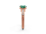 Rose gold Round Cut Green Sapphire Ring with Milgrain Pavé Band and Four-Prong Setting_14