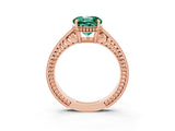 Rose gold Round Cut Green Sapphire Ring with Milgrain Pavé Band and Four-Prong Setting_15