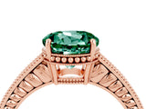 Rose gold Round Cut Green Sapphire Ring with Milgrain Pavé Band and Four-Prong Setting_16