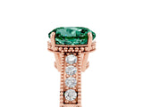 Rose gold Round Cut Green Sapphire Ring with Milgrain Pavé Band and Four-Prong Setting_17
