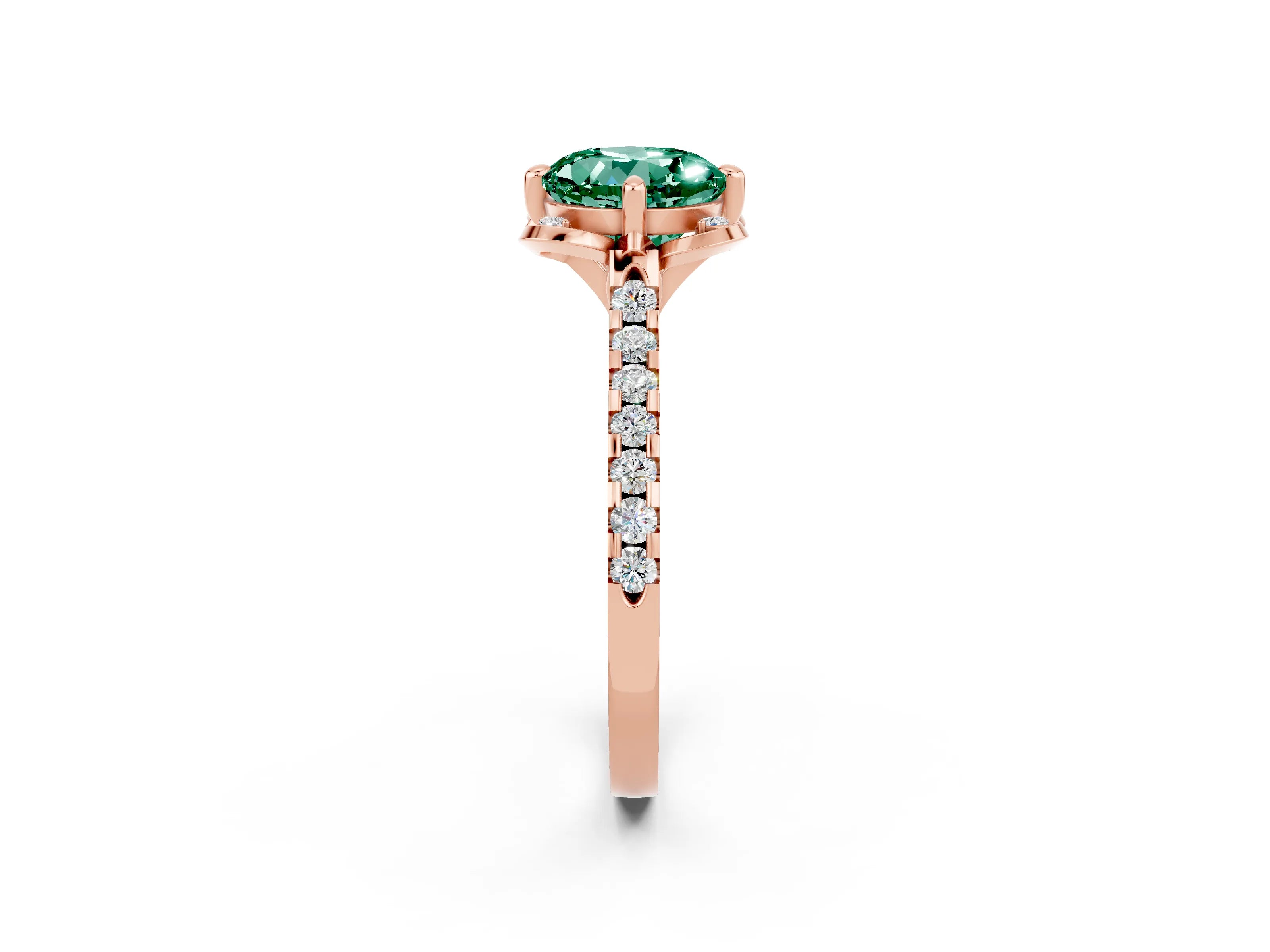 Rose gold Round Cut Green Sapphire Ring with Pavé Band and Floral Prong Setting_2